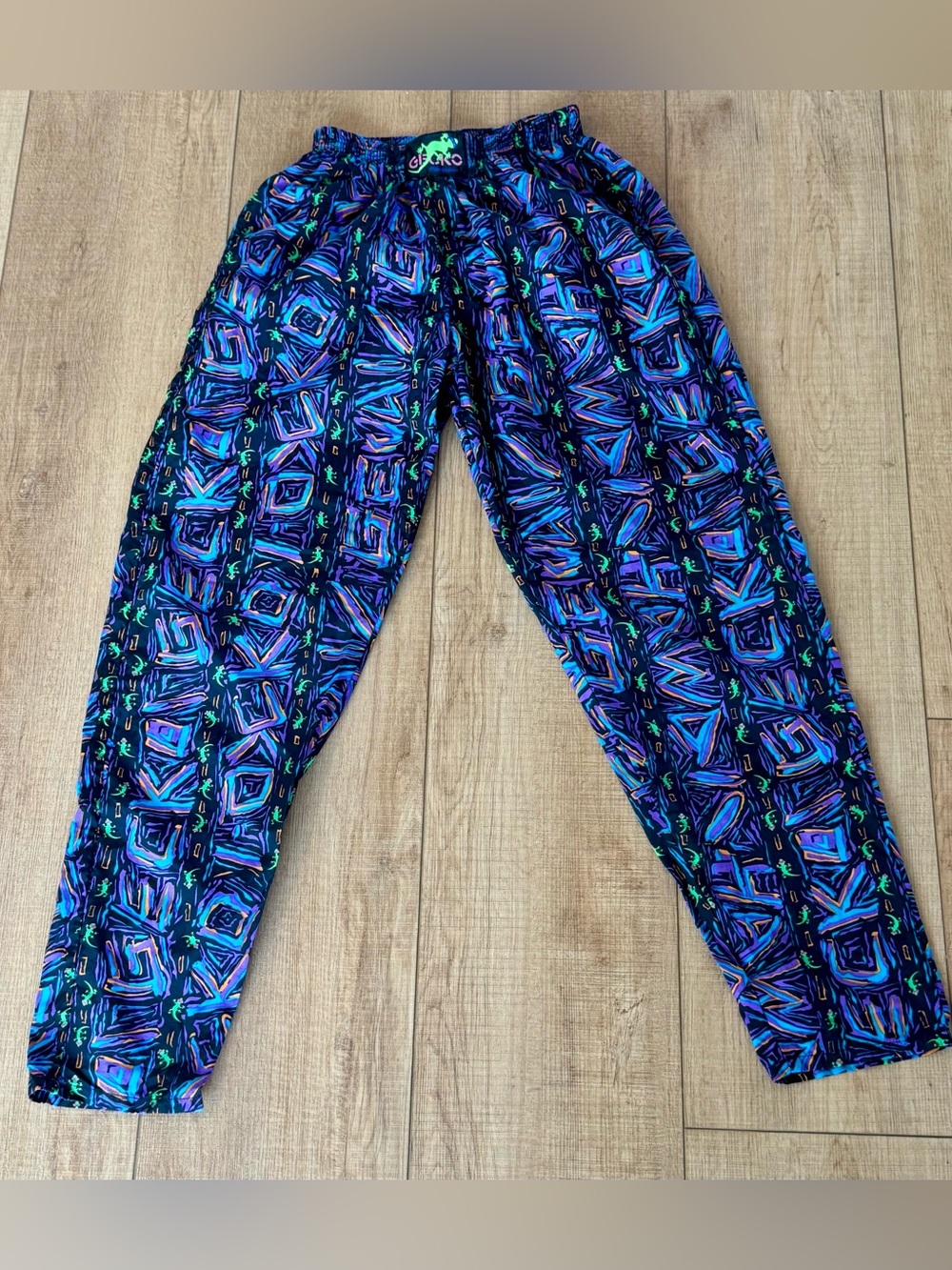 Gecko Hawaii Vintage 80s 90s Parachute Baggy Neon Pants Elastic Band NWOT
